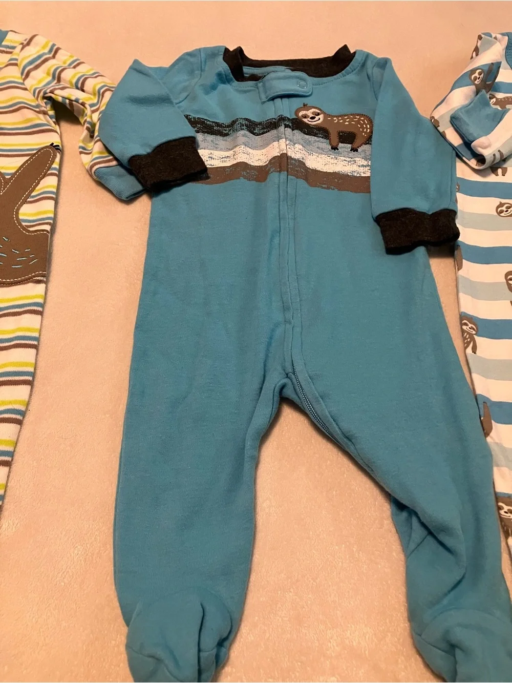 Blue Striped Sloth Footed One-Piece Footie Pajamas Set
